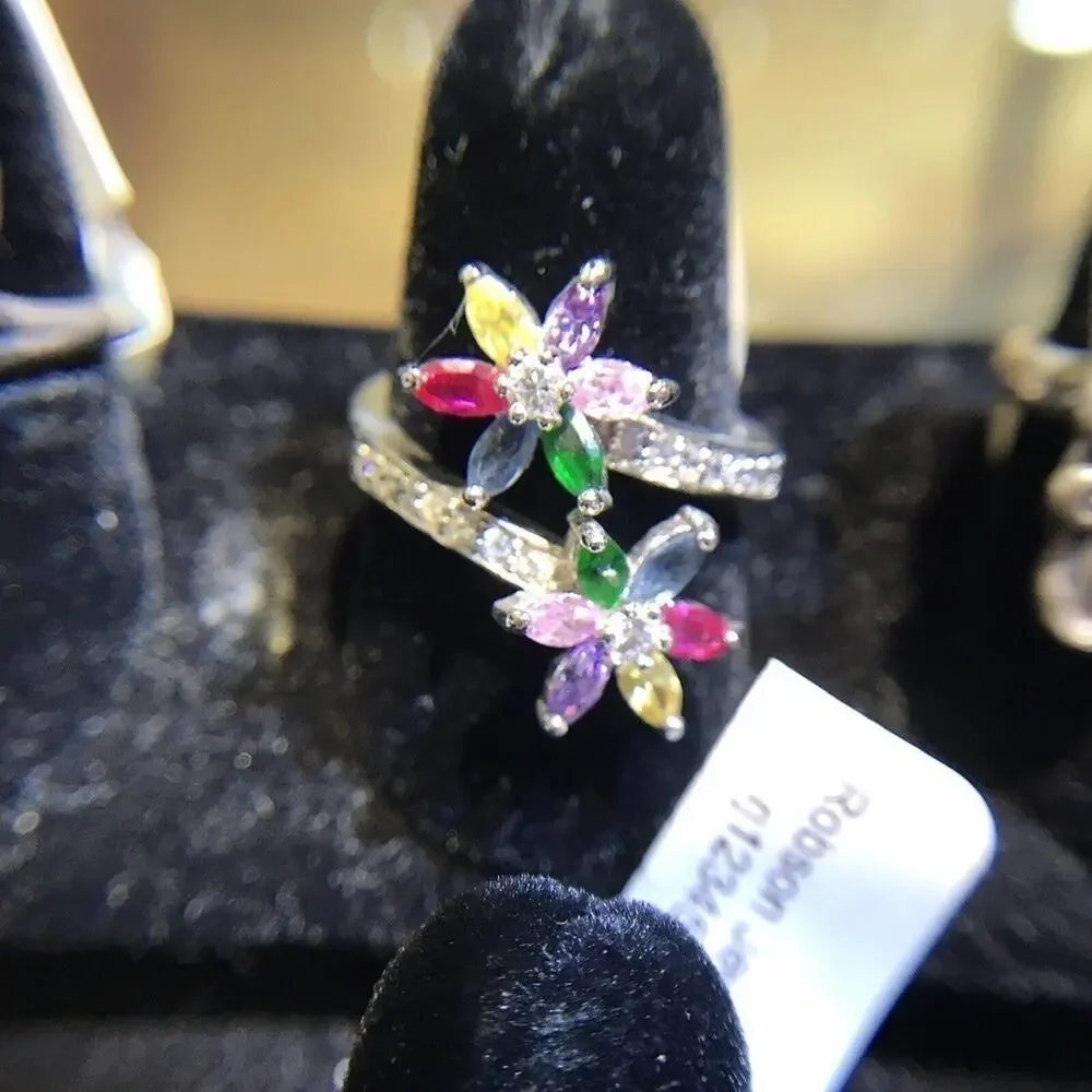 Robson Jewelers Multicolored Ring Sz9 FlowerDesign Silver 925 (Stones Simulated)